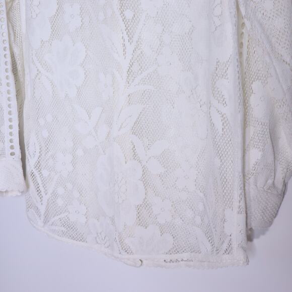 HEMANT & NANDITA Chemical Lace Button Front Shirt White Floral Women's XS - Picture 10 of 13